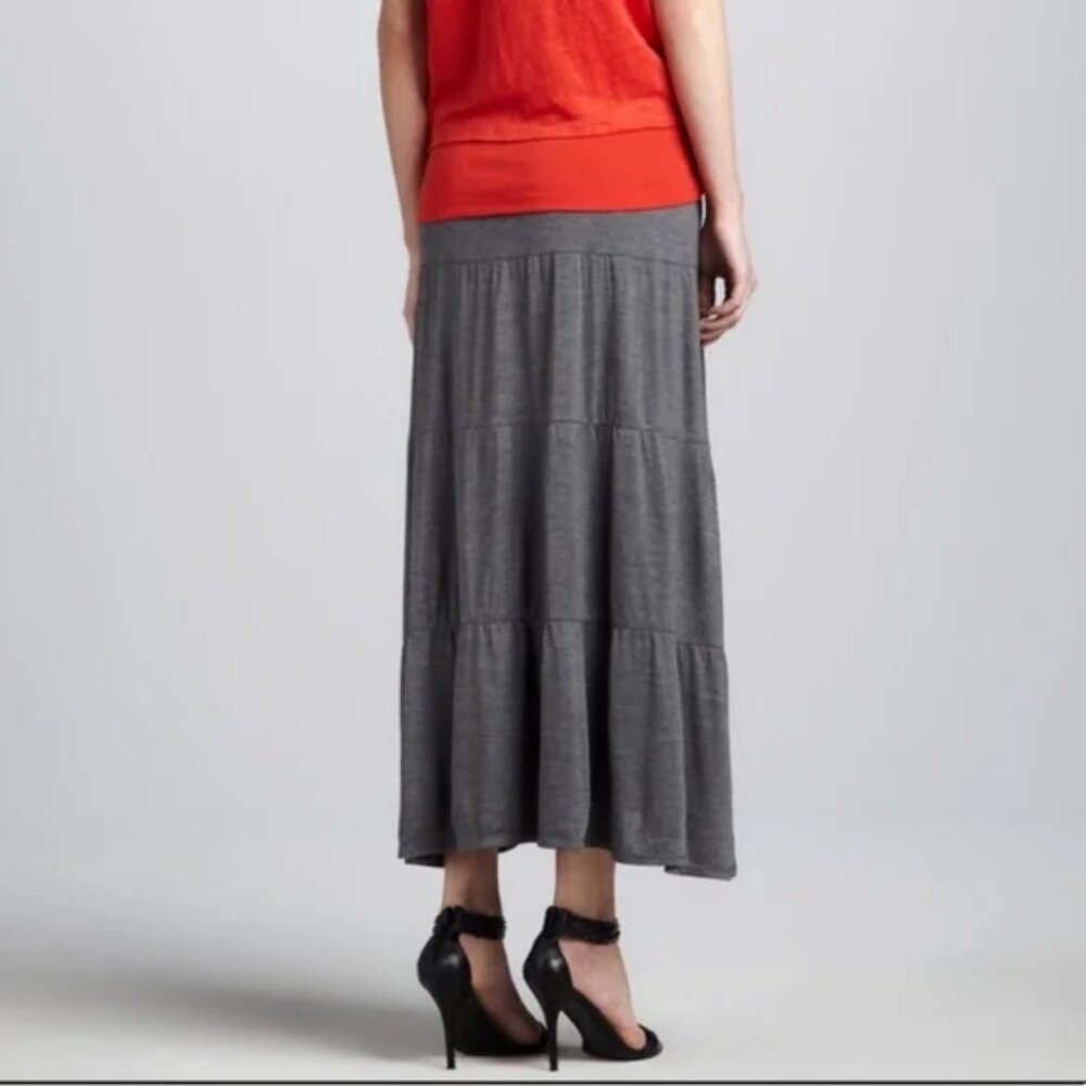 EILEEN FISHER silk blend grey tiered maxi skirt - Picture 2 of 11